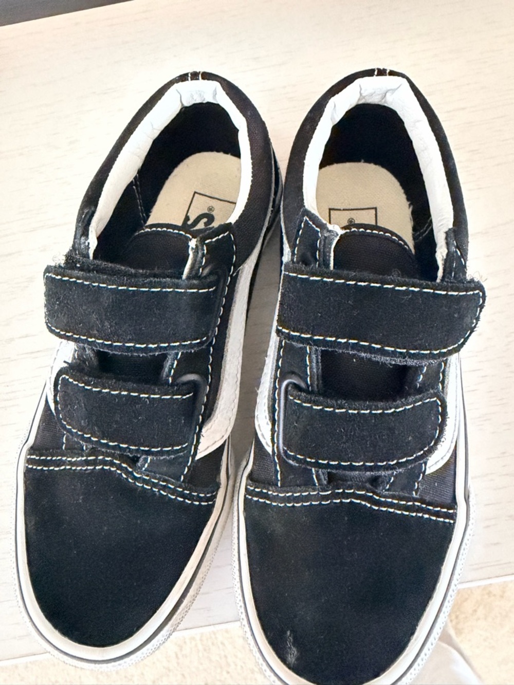 Vans Kids Black and White Velcro Skate Sneakers